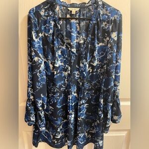 The Pioneer Woman Blue and Black Long Sleeve Floral Tunic-XXL